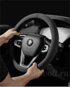 Оплетка руля Premium замша+кожзам черный+красный