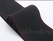 Оплетка на руль перетяжка IF эко-кожа перфорация черная+красная (иголка нитка)