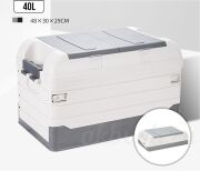 Ящик-органайзер высокая крышка в багажник автомобиля 70л белый-серый